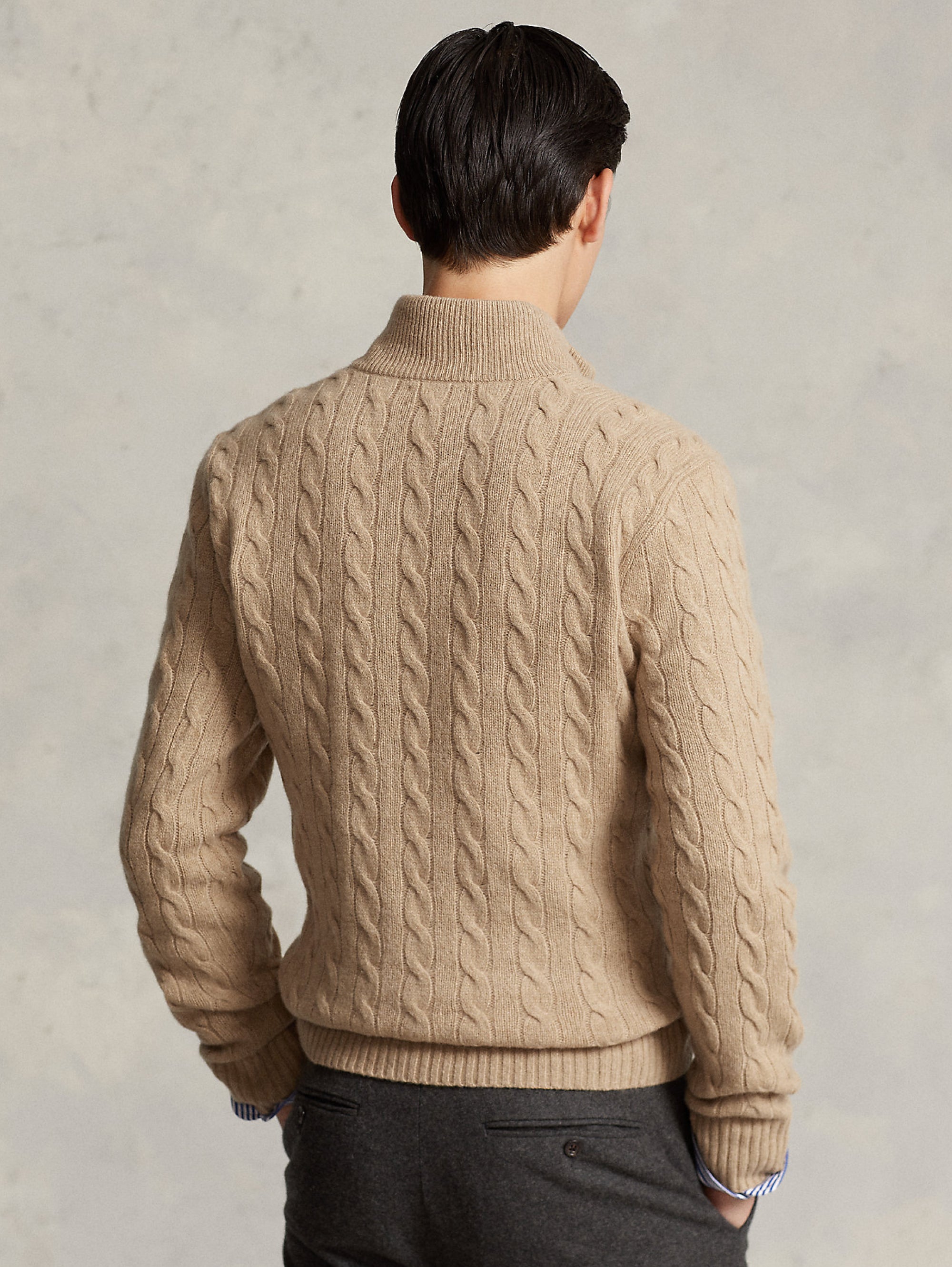 Camel Cable Half Zip Sweater