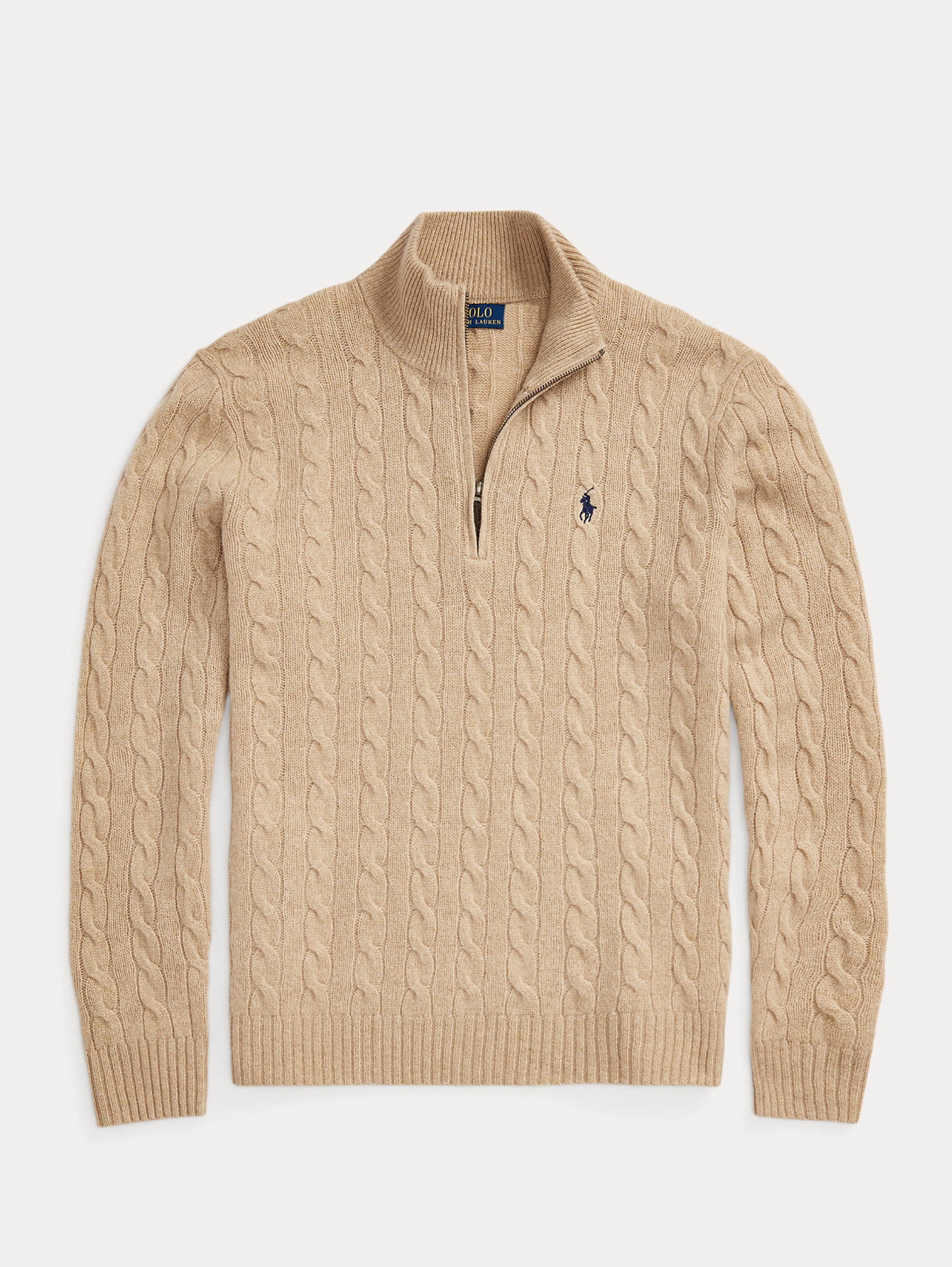 Camel Cable Half Zip Sweater