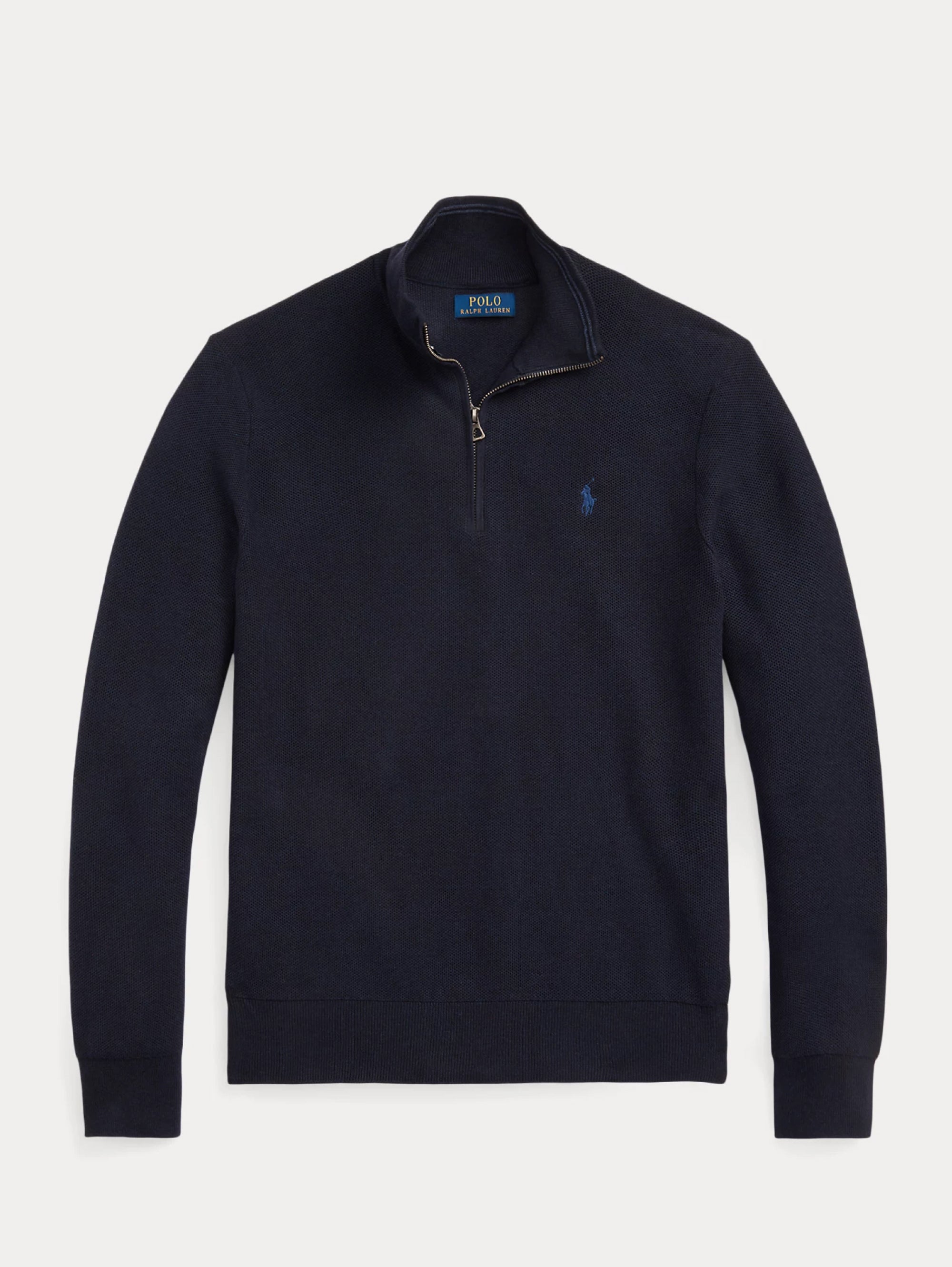 Half Zip Piqué Sweater in Blue Cotton