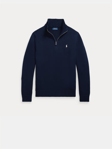 Maglia in Cotone con Mezza Zip Blu