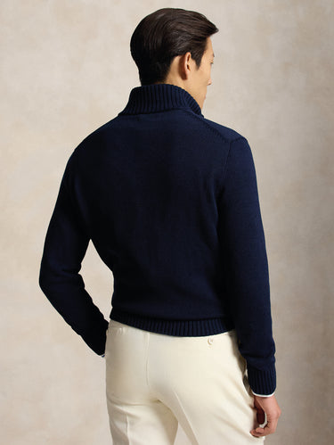 Maglia in Cotone con Mezza Zip Blu