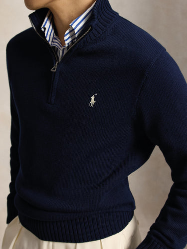 Maglia in Cotone con Mezza Zip Blu