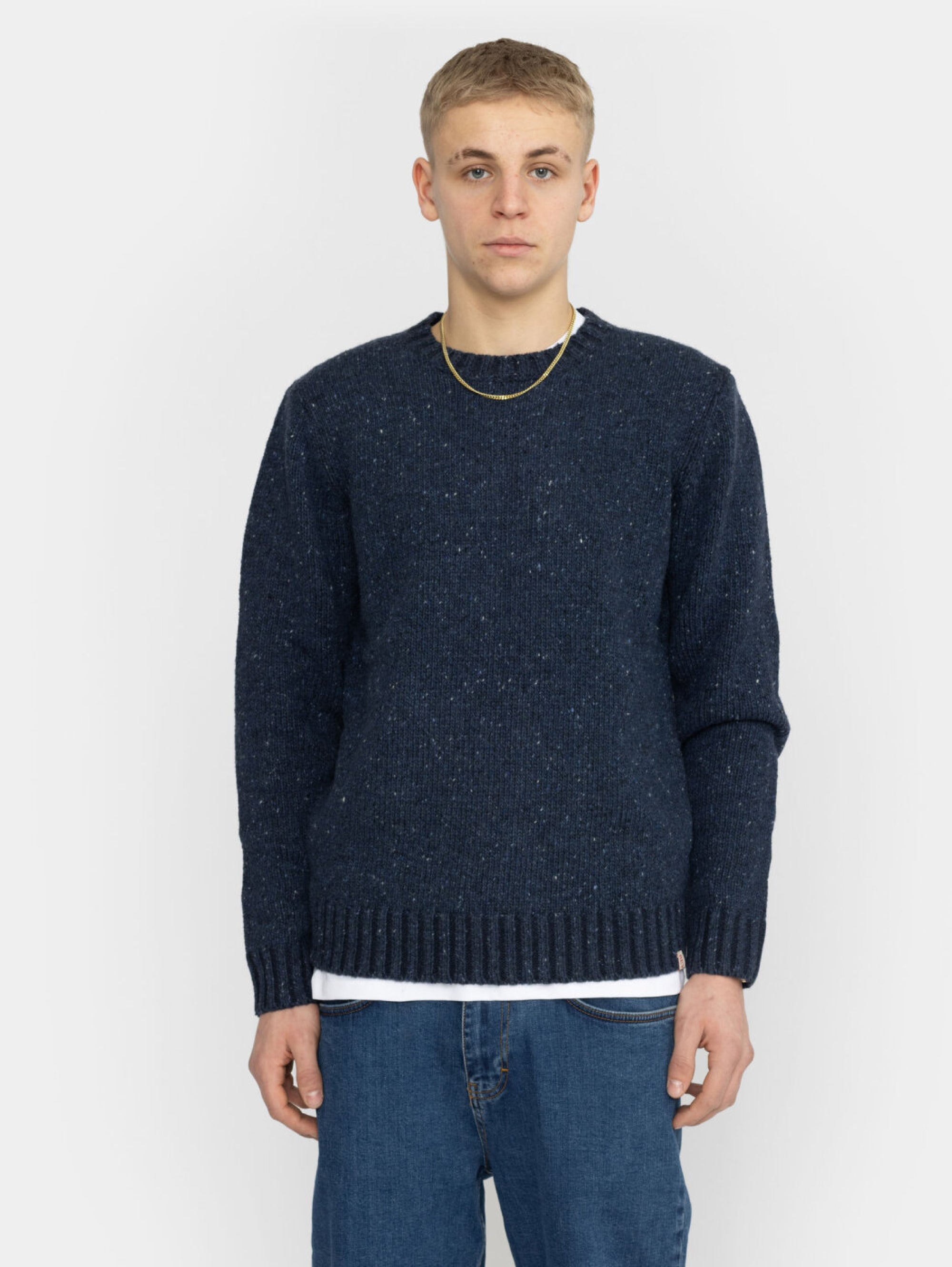 REVOLUTION-Maglia Girocollo in Misto Alpaca Navy-TRYME Shop