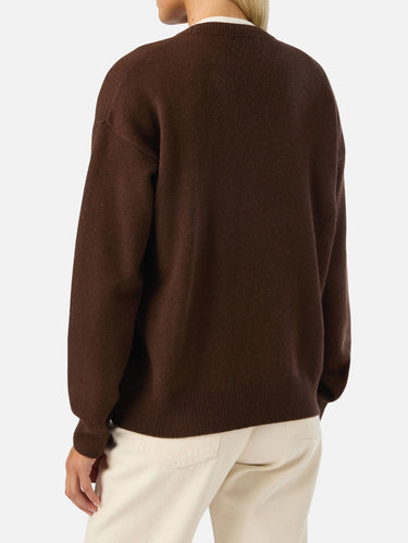 Maglione Oversize in Misto Cashmere con Ricamo Non vivo Senza Te Marrone