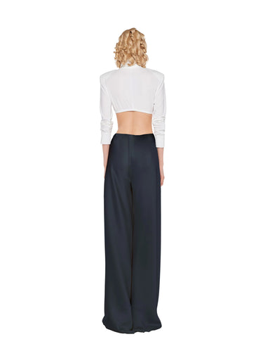 Broek met hoge taille van satijn Zwart