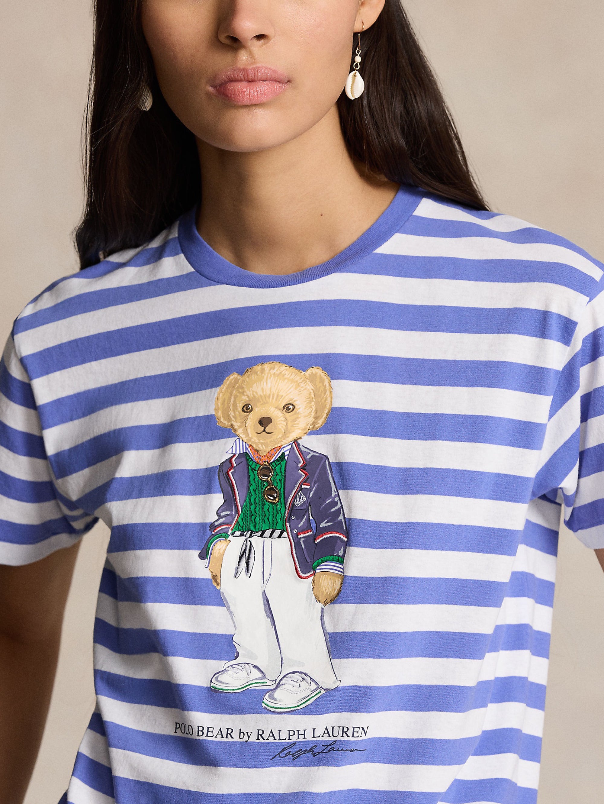 Gestreiftes T-Shirt mit weiß/blauem Polobär-Print