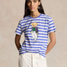 RALPH LAUREN-T-shirt a Righe con Stampa Polo Bear Bianco/Blu-TRYME Shop