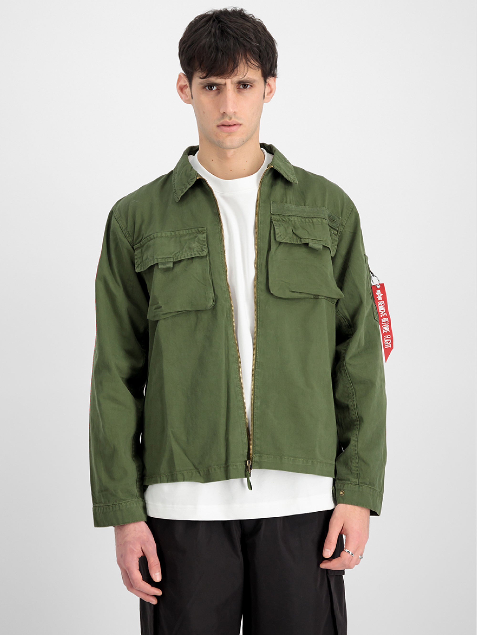 ALPHA INDUSTRIES-Overshirt in Twill di Cotone Verde-TRYME Shop