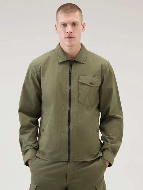 WOOLRICH-Giacca Over Shirt in Cotone Oliva-TRYME Shop