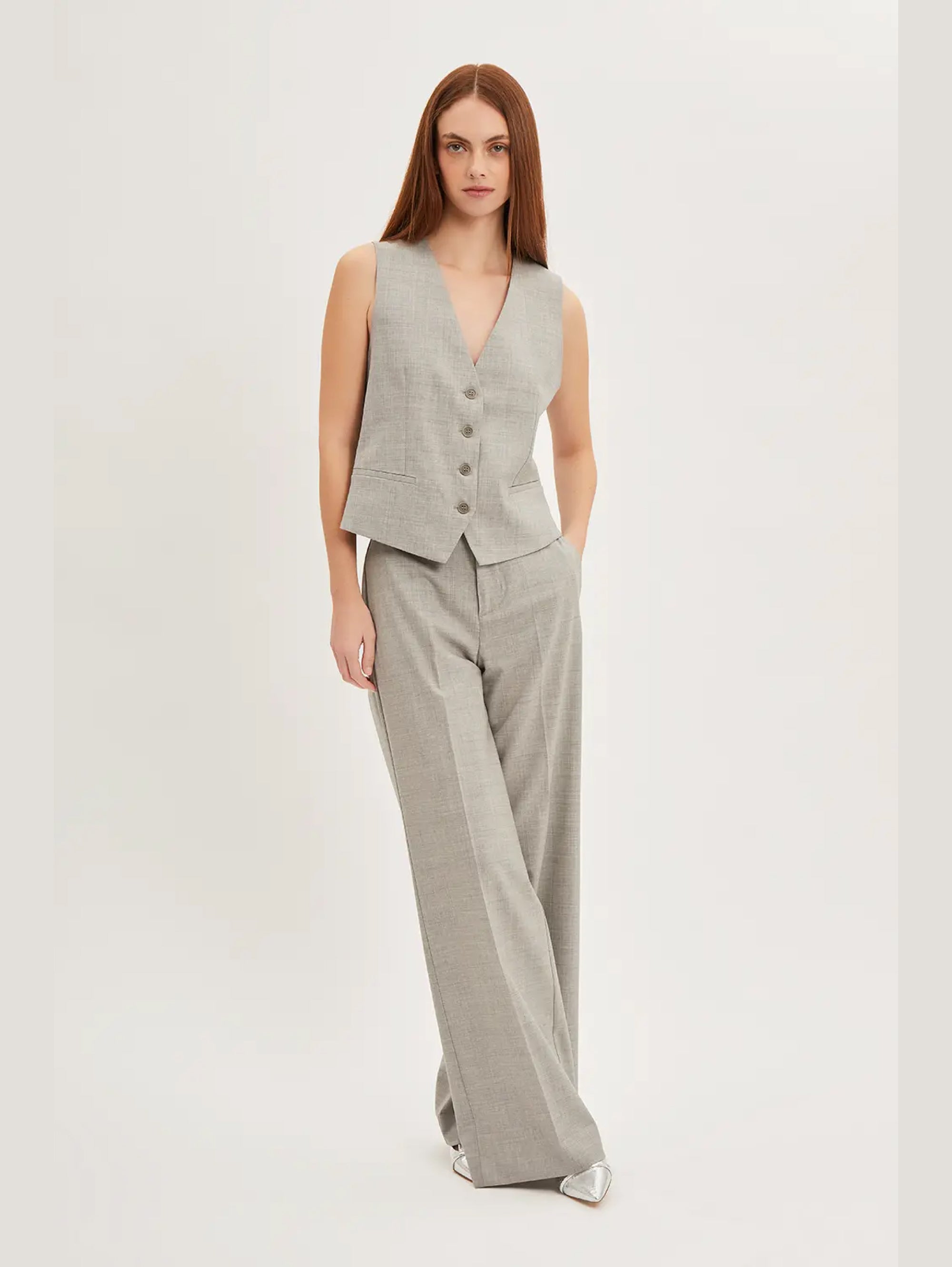 Palazzo Trousers in Gray Cool Wool