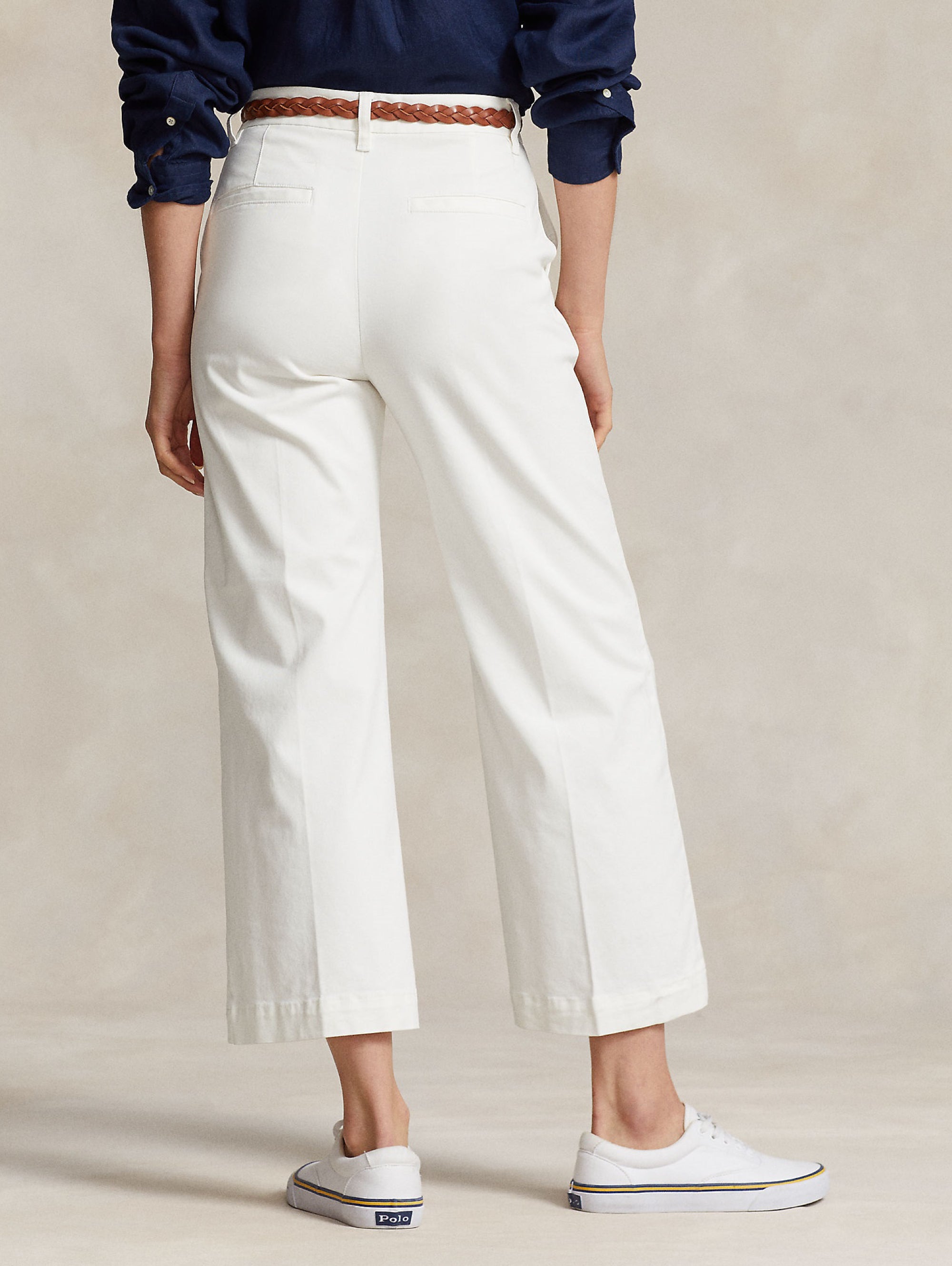 White Cropped Cotton Twill Trousers