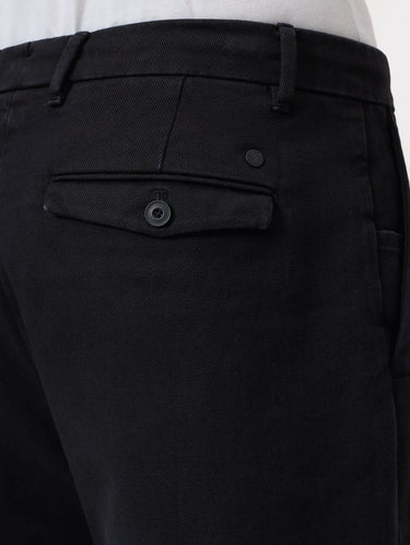 Hoch taillierte Baumwoll-Twill-Hose in Schwarz
