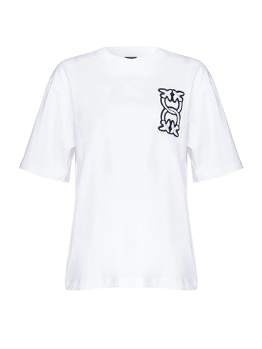 PINKO-T-shirt Girocollo con Ricamo Bianco-TRYME Shop