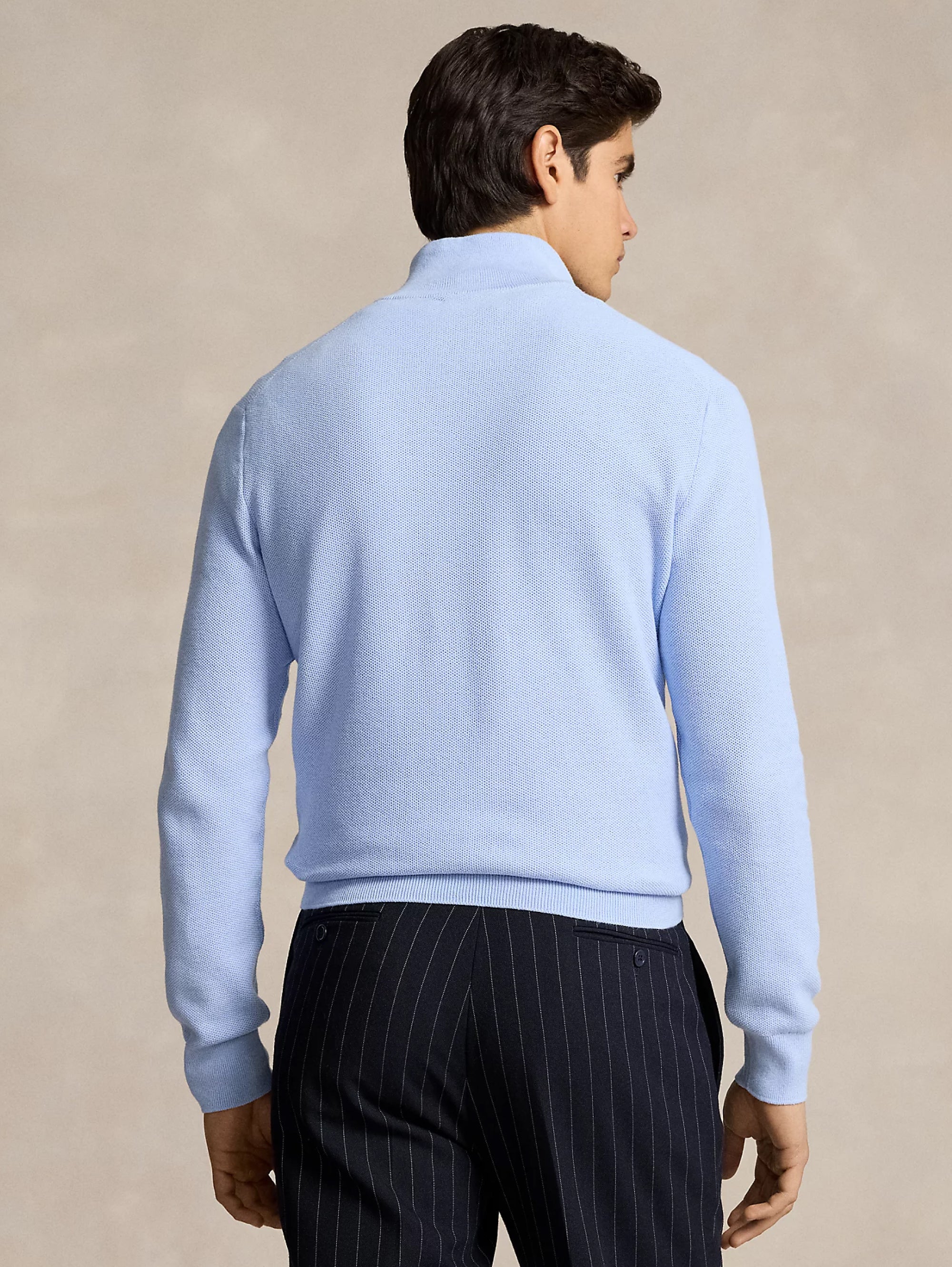 Piqué-Pullover mit halbem Reißverschluss aus Puderbaumwolle