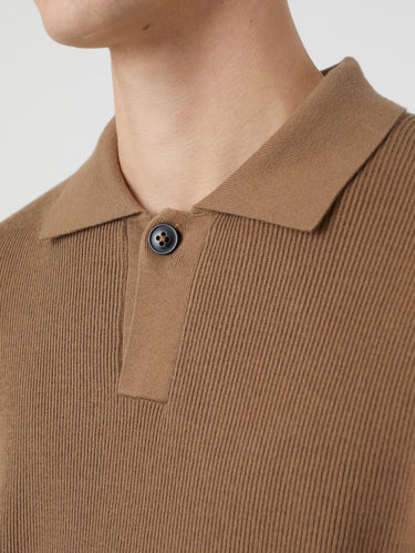 Polo Manica Lunga in Maglia a Coste Marrone