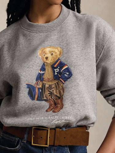 Fleece-Rundhalspullover mit Polo Bear in Grau