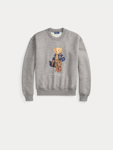 Fleece-Rundhalspullover mit Polo Bear in Grau