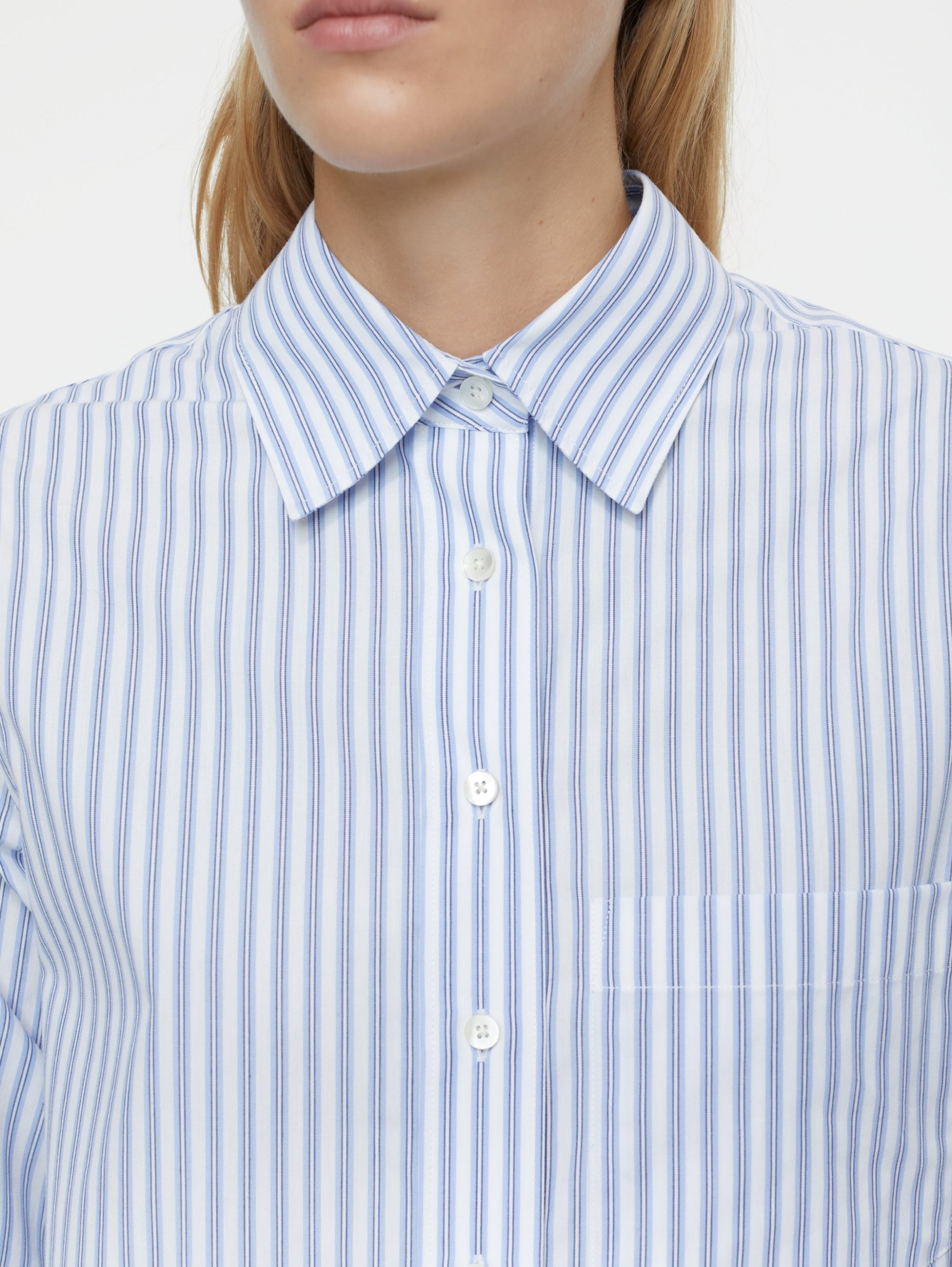 Camicia con Taschino in Cotone a Righe Blu