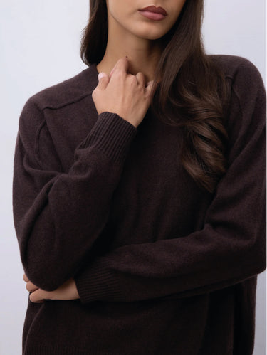 Maglia Girocollo Cropped Gaston in Cashmere Marrone