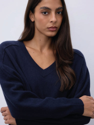 Maglia in Cshmere Lucien con Scollo a V Blu