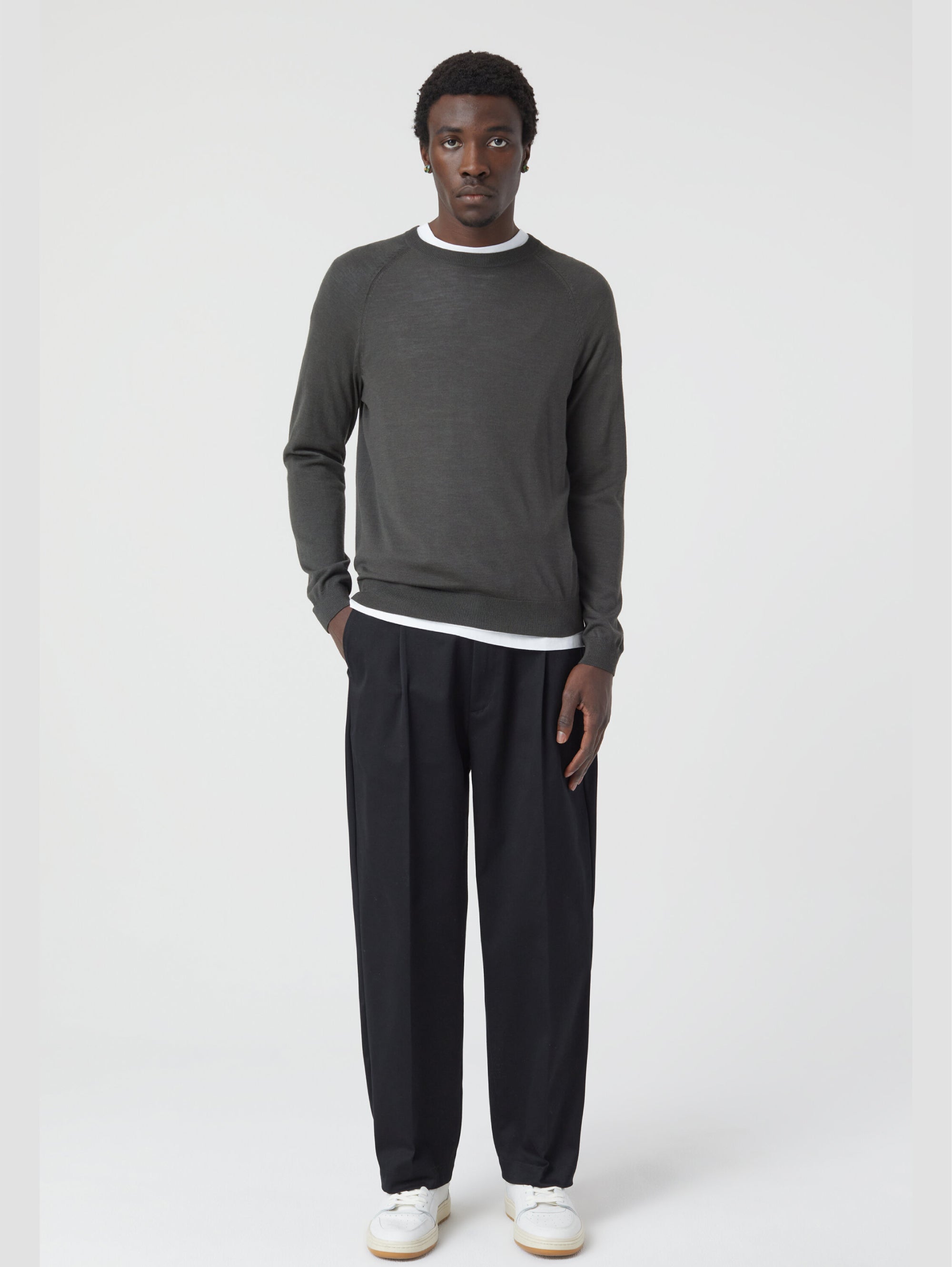 Merino Wool Sweater with Raglan Sleeves Asphalt