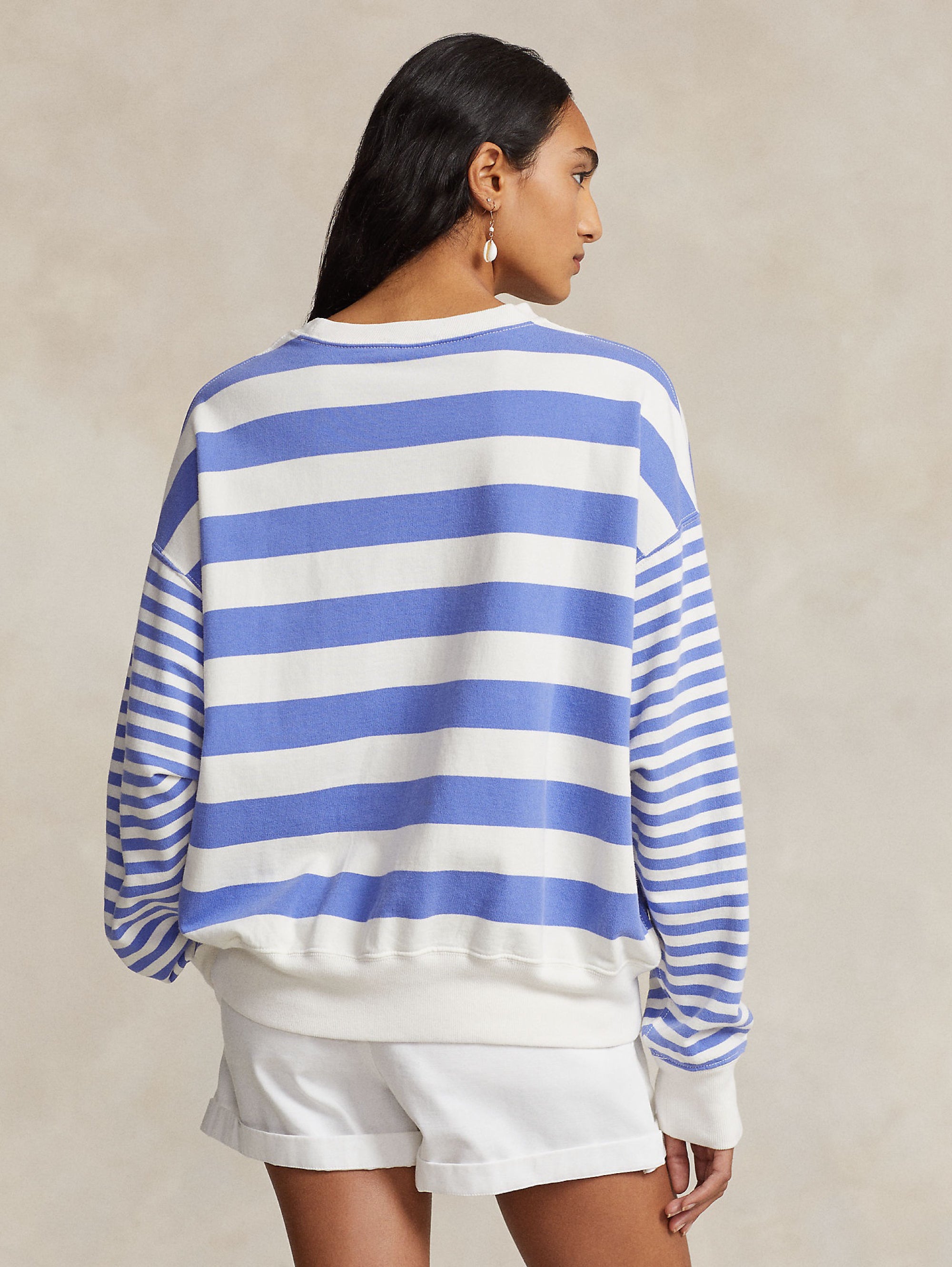 White/Blue Striped Cotton Sweatshirt