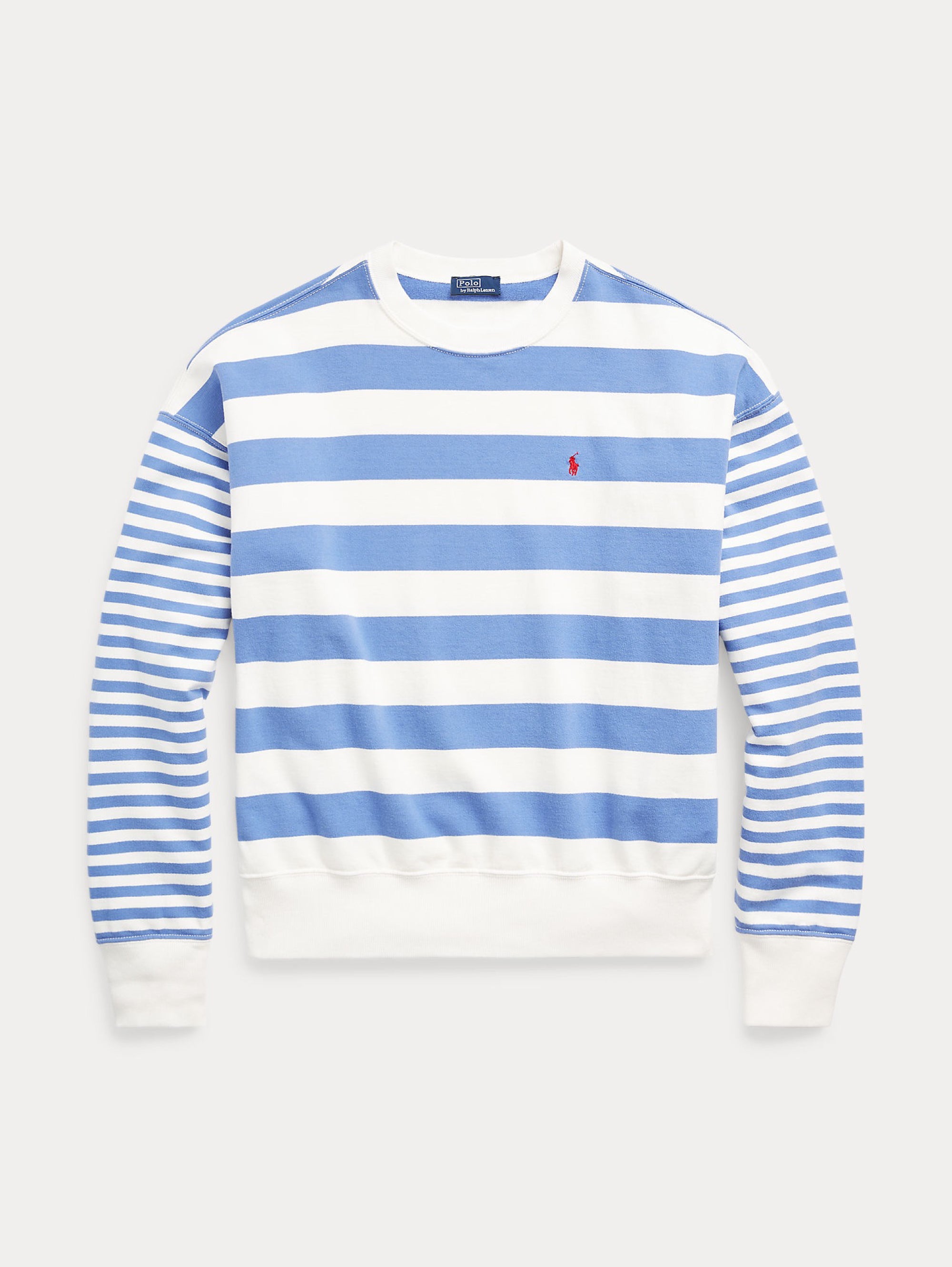 Weiß/blau gestreiftes Baumwoll-Sweatshirt