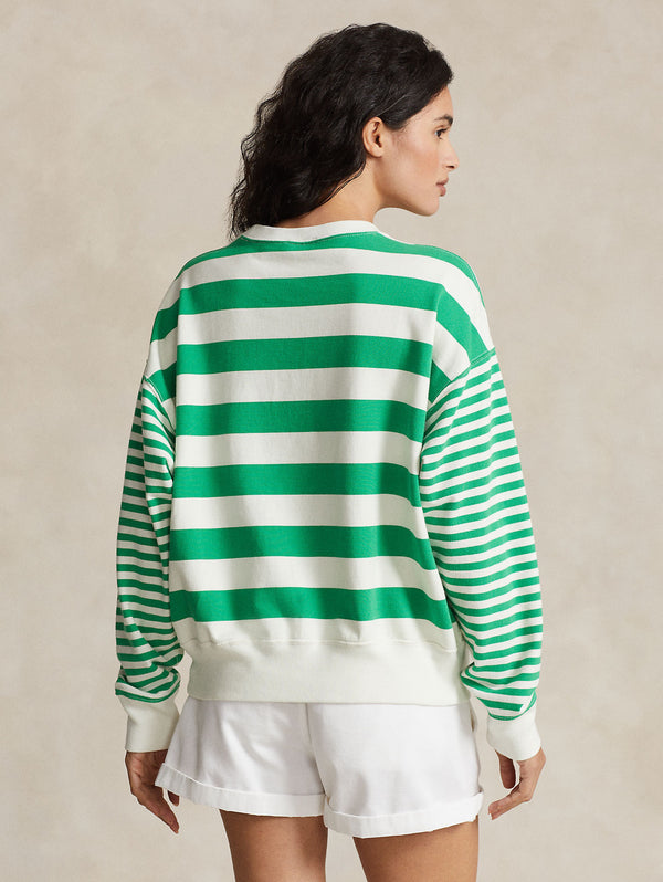 Weiß/grün gestreiftes Baumwoll-Sweatshirt