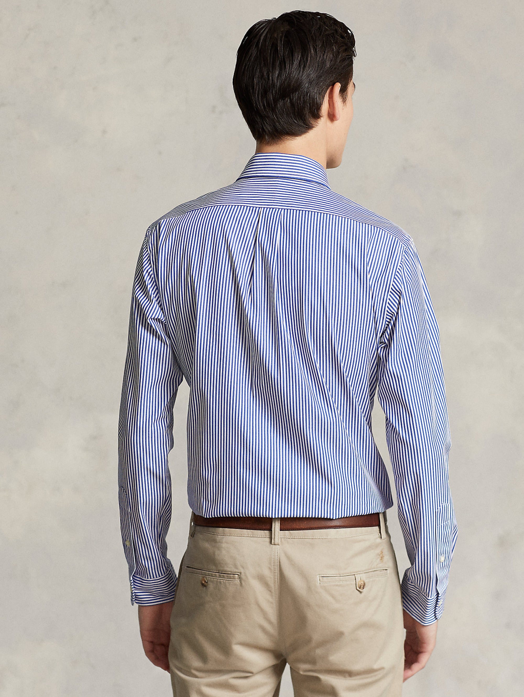 Blau/weiß gestreiftes Stretch-Popeline-Hemd