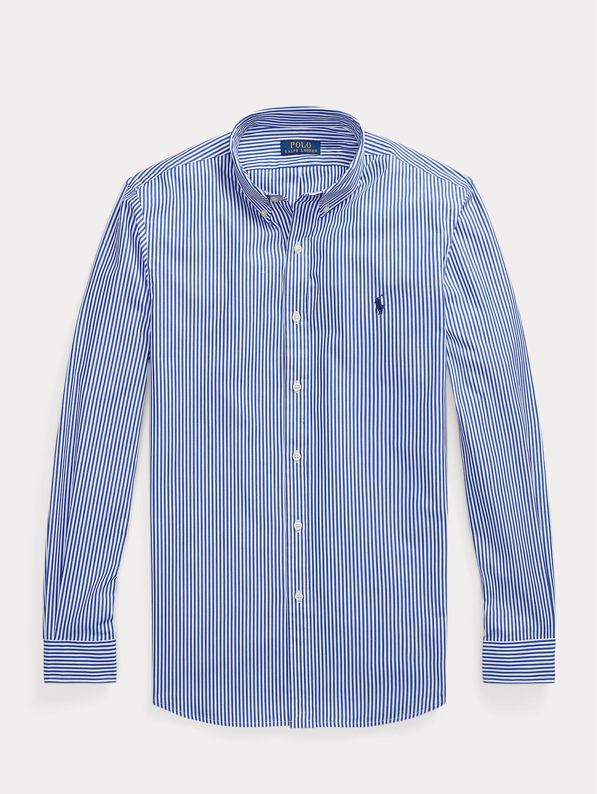 Blau/weiß gestreiftes Stretch-Popeline-Hemd