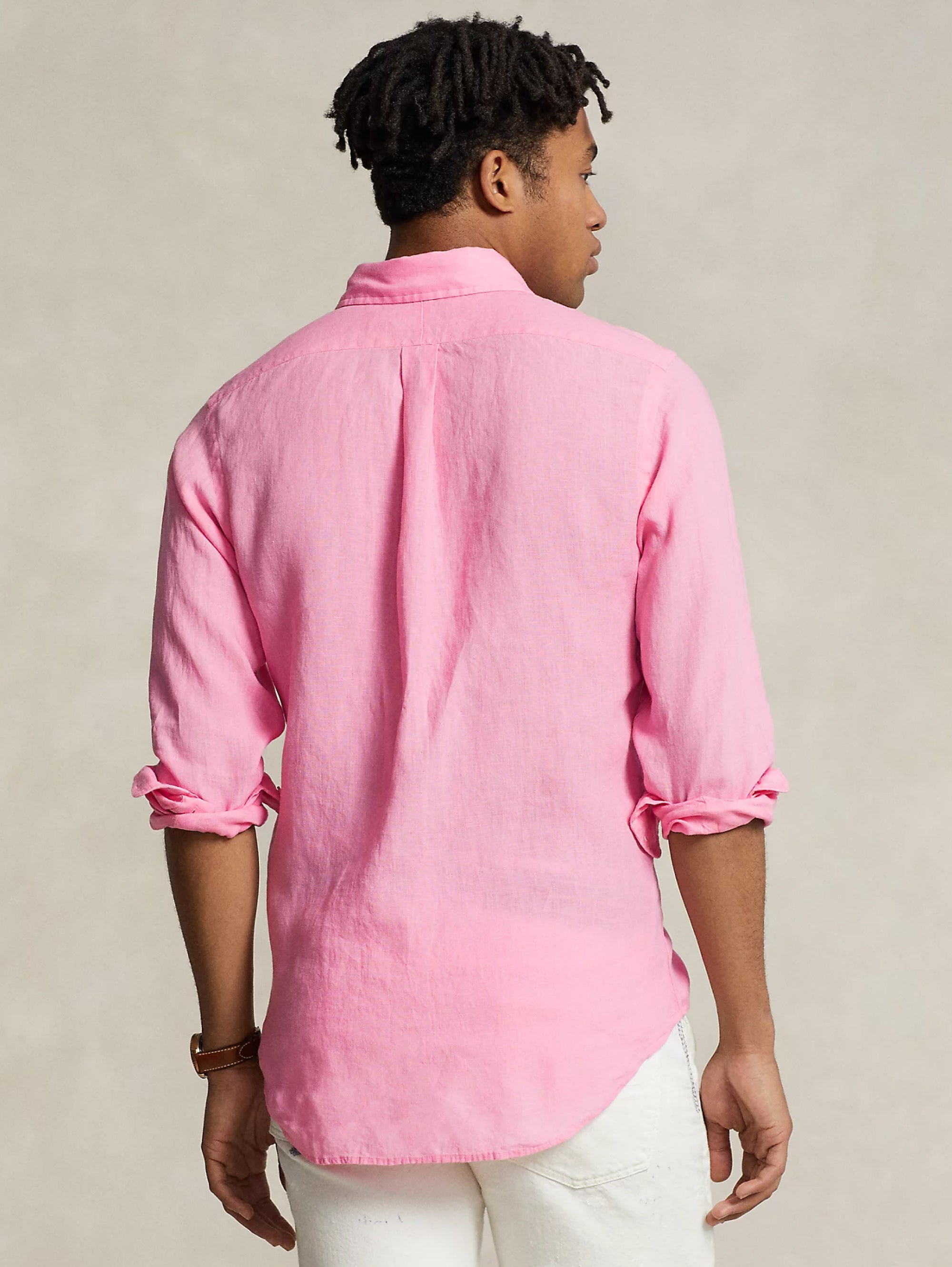Pink Slim Fit Linen Shirt