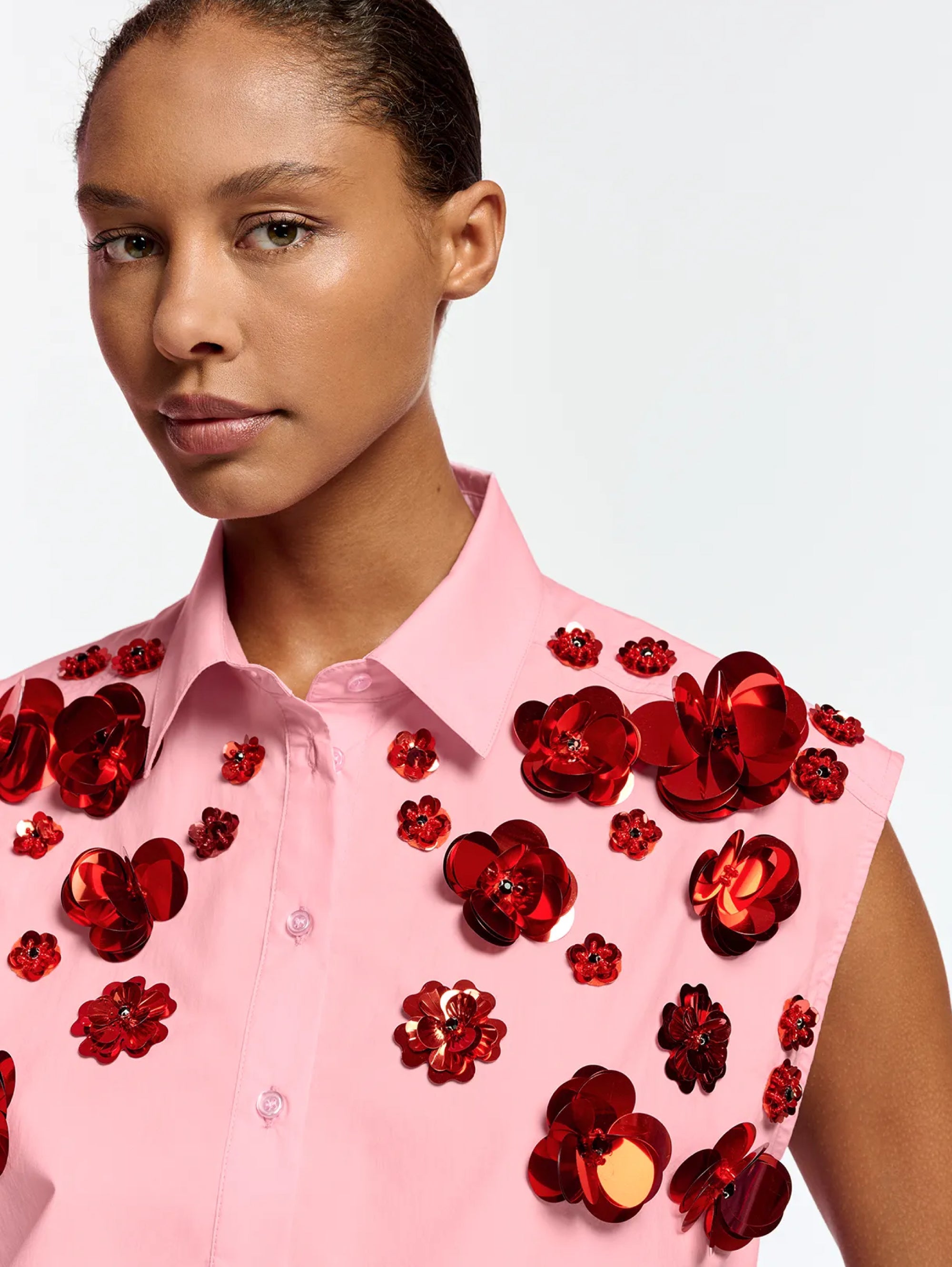 Shirt with Pink Sequin Flowers