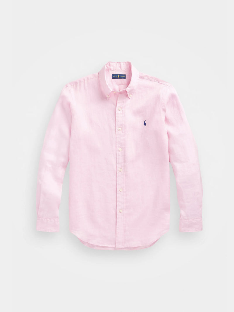 RALPH LAUREN-Camicia in lino Slim Fit Rosa-TRYME Shop