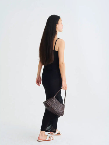 Borsa Baguette in Pelle Intrecciata Rosanna Marrone Scuro