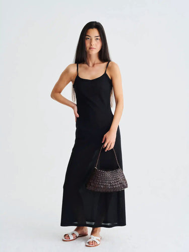 Borsa Baguette in Pelle Intrecciata Rosanna Marrone Scuro