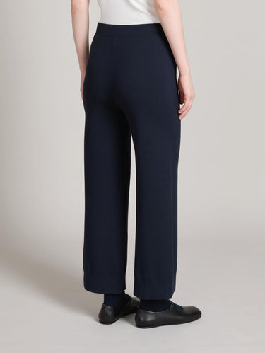 Gerade geschnittene Hose aus blauem Strick