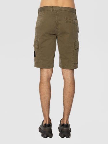 Stretch Cotton Shorts Old Effect Military Green