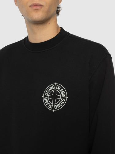 Crew Neck Sweatshirt with Compass Logo Black