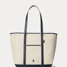 RALPH LAUREN-Shopper Tote in Tela e Pelle Ecrù/Blu-TRYME Shop