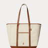 RALPH LAUREN-Shopper Tote in Tela e Pelle Ecrù/Cuoio-TRYME Shop