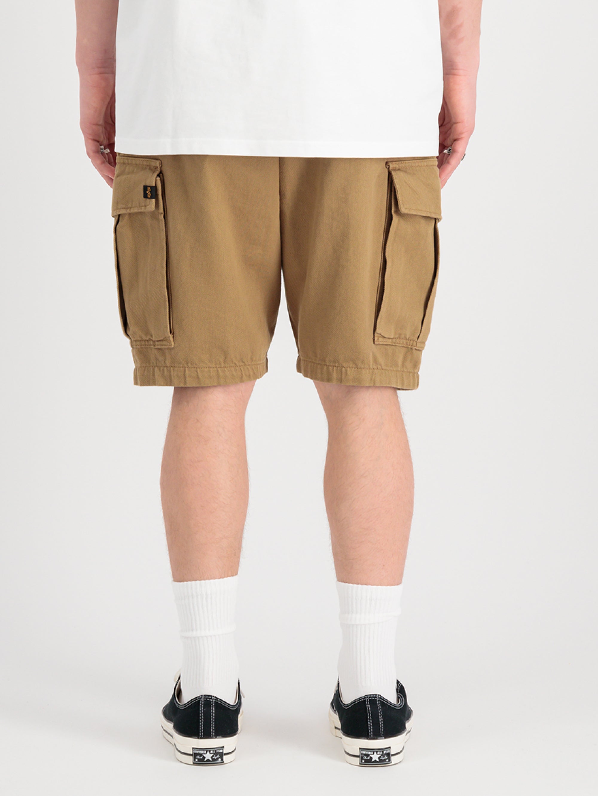Khaki Cotton Twill Cargo Shorts with Pleats
