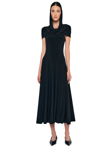 Midi-Kleid mit Kapuze Schwarz