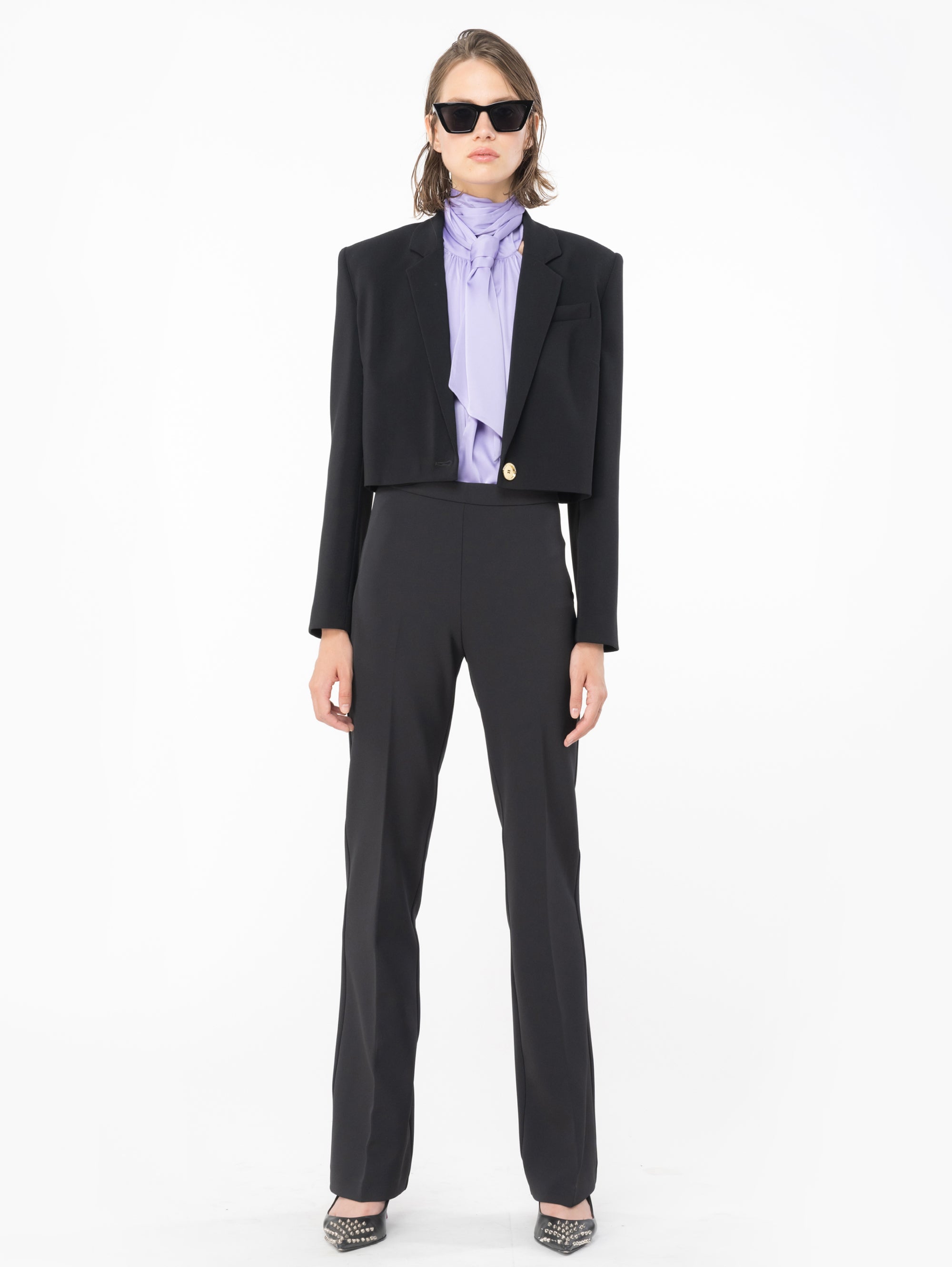 Flared Trousers in Black Technical Crepe