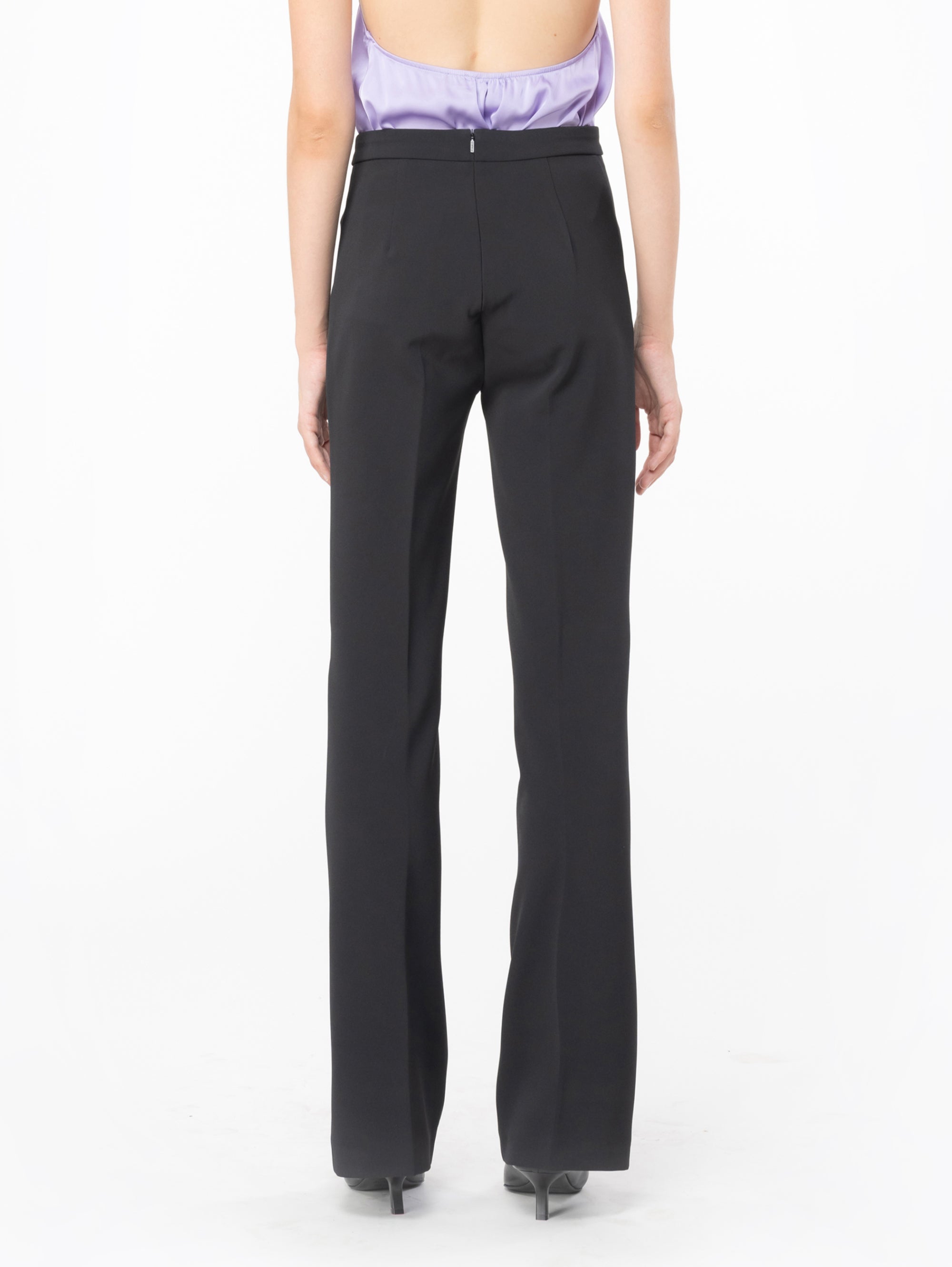 Flared Trousers in Black Technical Crepe