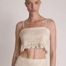 SABINA MUSÁYEV-Top Cropped in Pizzo e Paillettes Avena-TRYME Shop