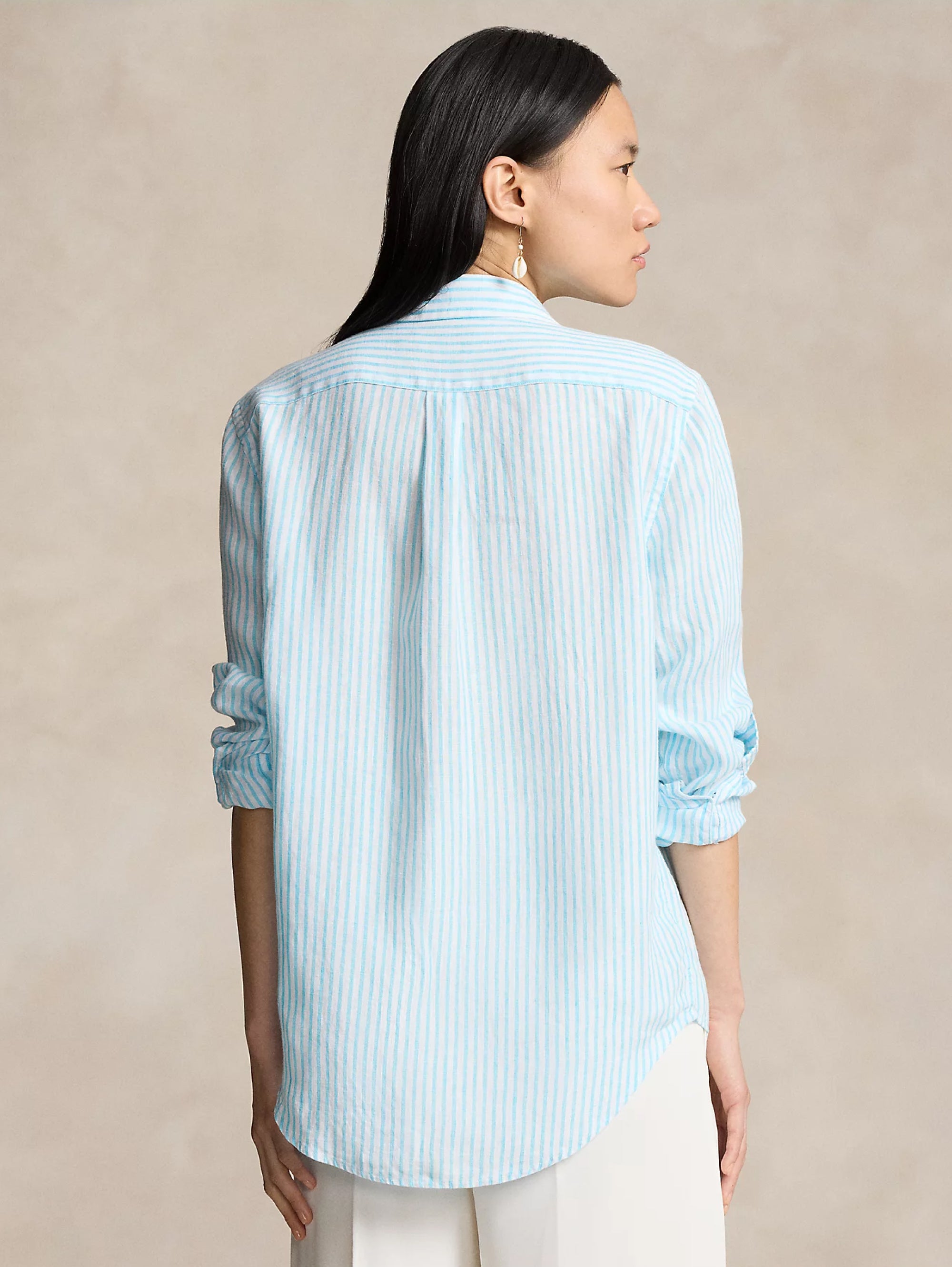 Turquoise/White Striped Linen Shirt