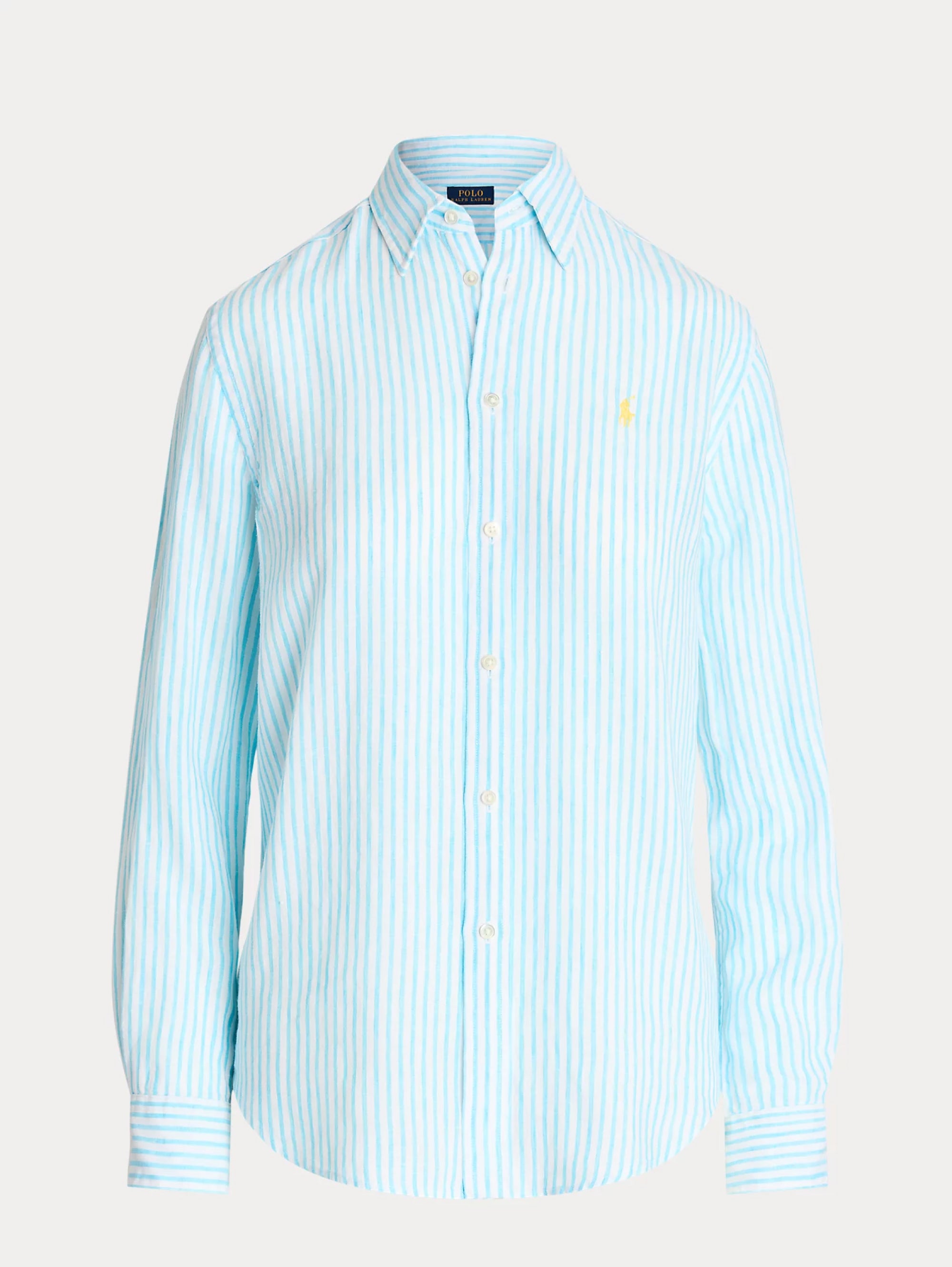 Turquoise/White Striped Linen Shirt