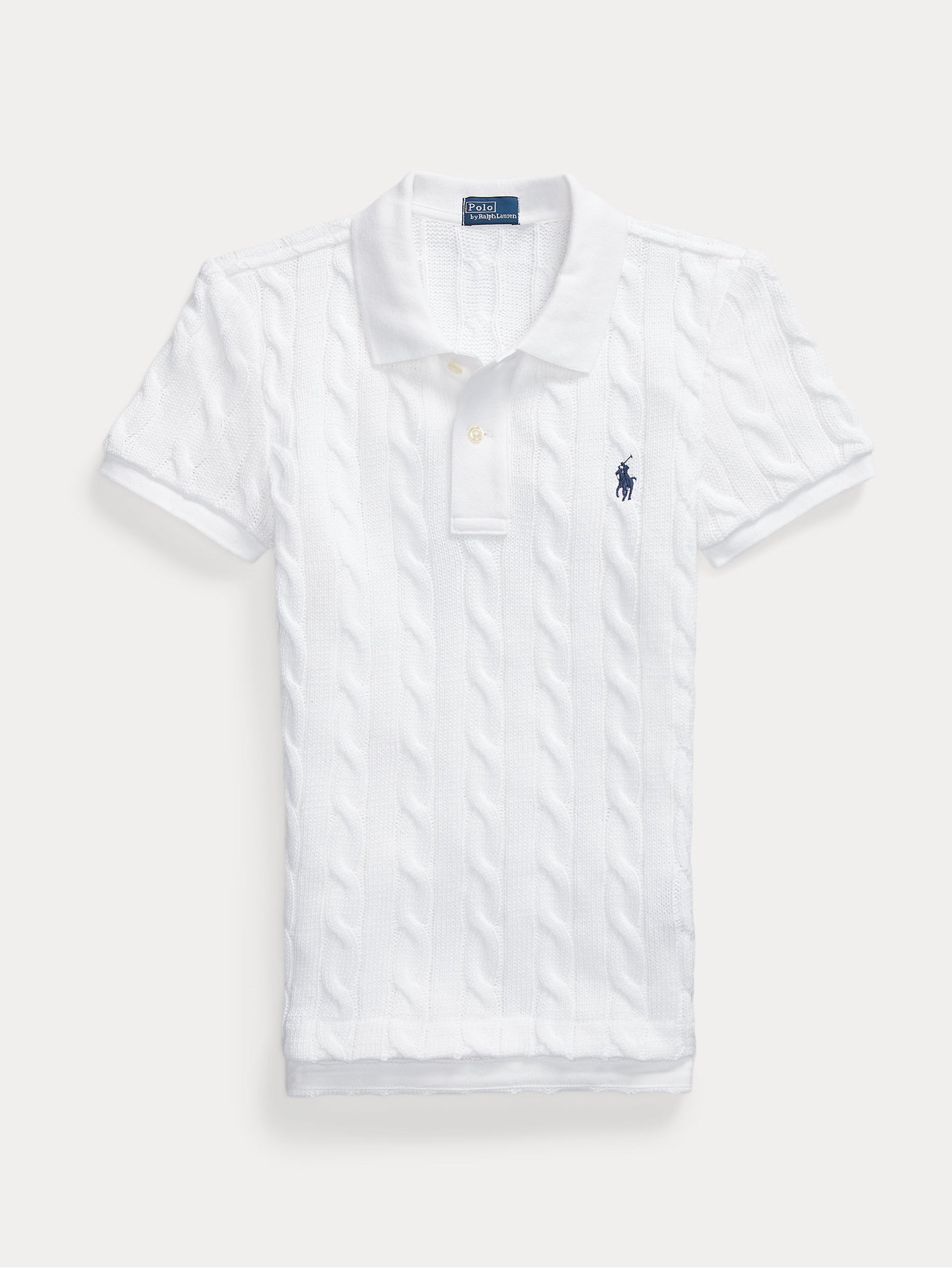 Weißes Slim-Fit-Poloshirt mit Zopfmuster