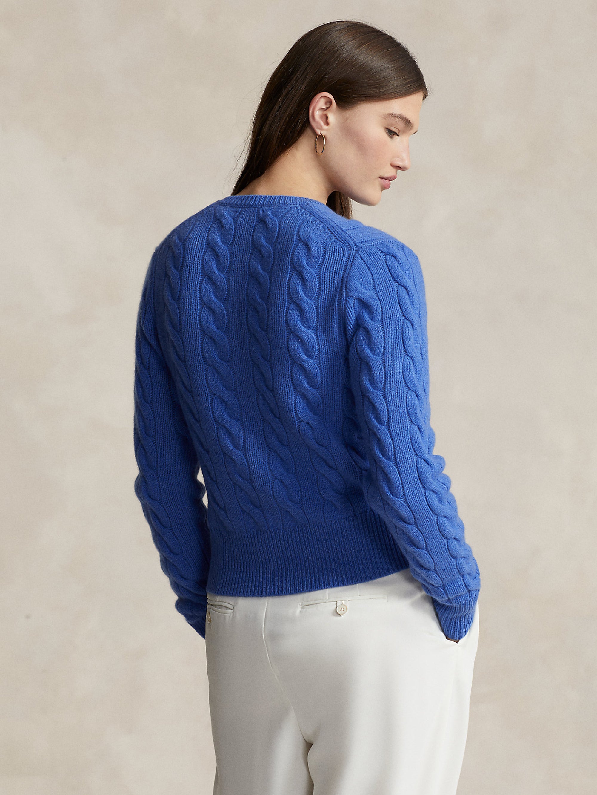 Cable Cardigan with Blue Scalloped Closure