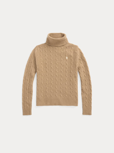 Maglia con Collo Alto a Trecce Cammello
